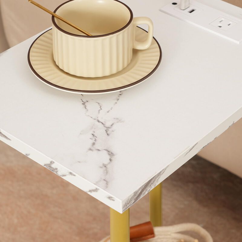 HOOBRO Side Table with Charging Station, End Table with USB Ports and Outlet, Nightstand with 2-Layer Storage Shelves for Small