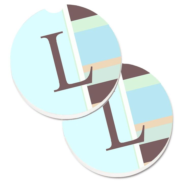 Caroline's Treasures Letter L Initial Monogram - Blue Stripes Set of 2 Cup Holder Car Coasters CJ1003-LCARC, 2.56, Multicolor