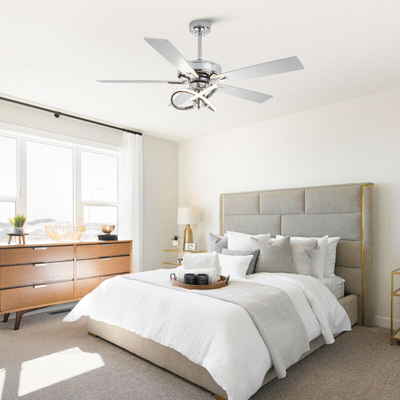 52-Inch Modern Chrome Integrated LED Ceiling Fan with Light and Remote Control