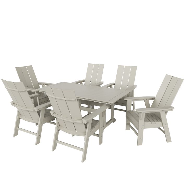 WestinTrends 7 Piece Outdoor Patio Dining Table and Modern Adirondack Armchair Set