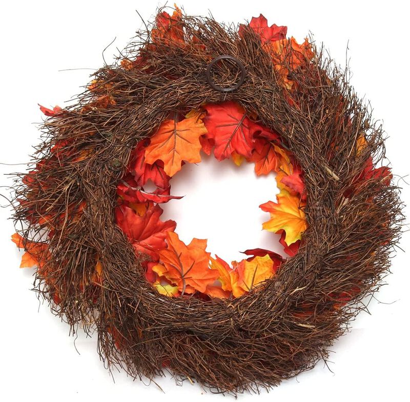 20-Inch Autumn Wreath with Maple Leaves, Berries, and Pumpkins - Ideal Harvest Decor for Home and Doorway image number 3