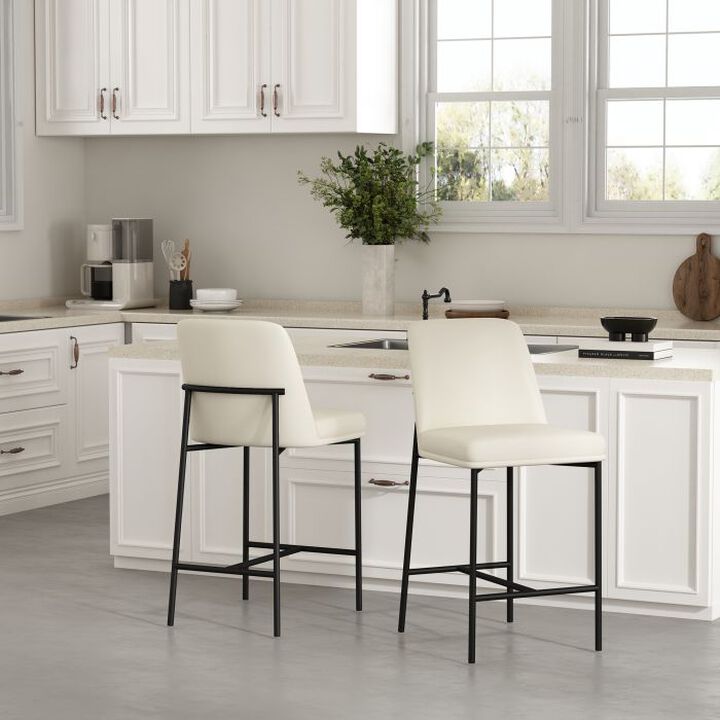 Loft Metal Vegan Leather Counter Stool in Ivory - Set of 2