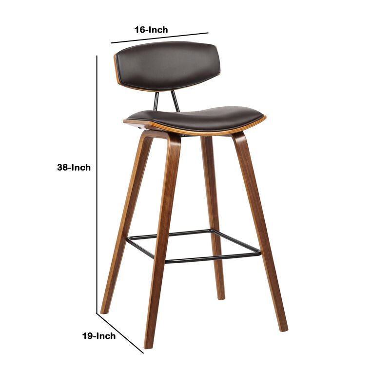 Wooden Frame Leatherette Barstool with Flared Legs, Brown - Benzara
