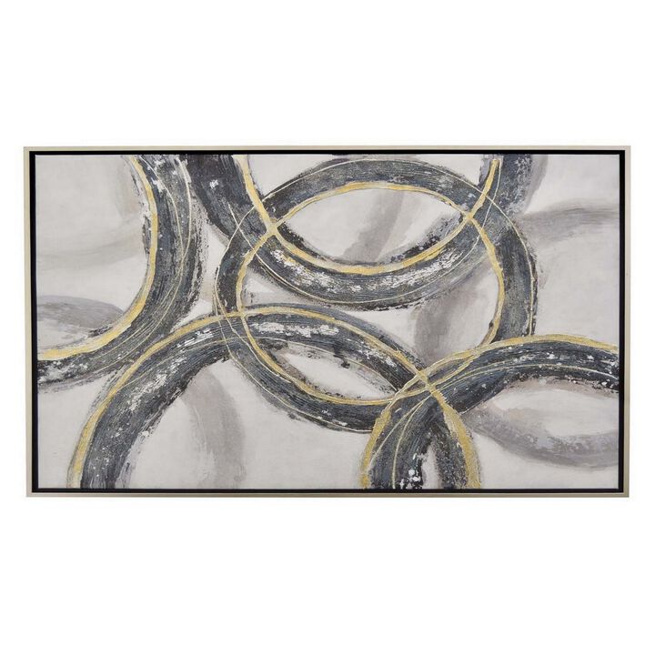 36 x 47 Inch Modern Wall Oil Painting, Framed Canvas, Abstract Gray Gold - Benzara