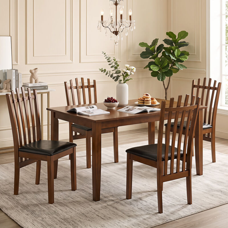 Wooden Dining Chair Set of 4 with Spindle Back and PU Leather Seats for Dining Area-Black image number 6