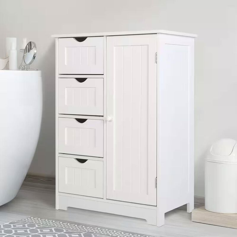 Wood Finish Modern Farmhouse 4-Drawer Bathroom Storage Cabinet