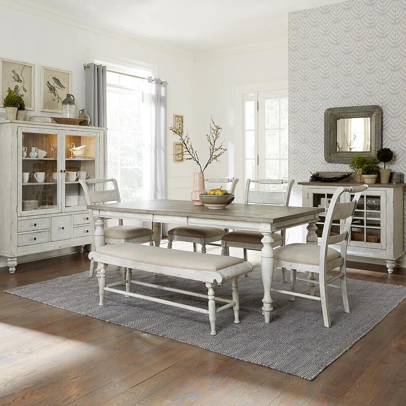 Liberty Furniture Whitney 6 Piece Rectangular Table Set in Antique Linen w/ Weathered Gray image number 1