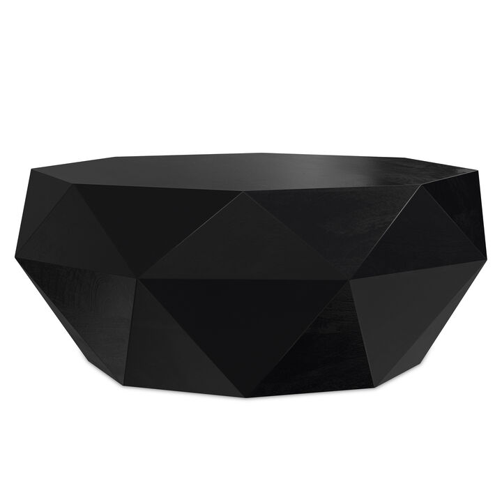 Zayn SOLID ACACIA WOOD 35 inch Wide Irregular Contemporary Coffee Table in Black, Fully Assembled
