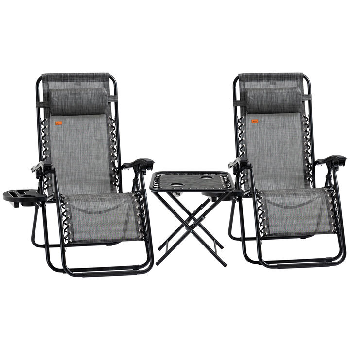 Outsunny Zero Gravity Chair Set with Side Table, Folding Reclining Chair with Cupholders & Pillows, Adjustable Lounge Chair for Pool, Backyard, Lawn, Beach, Gray