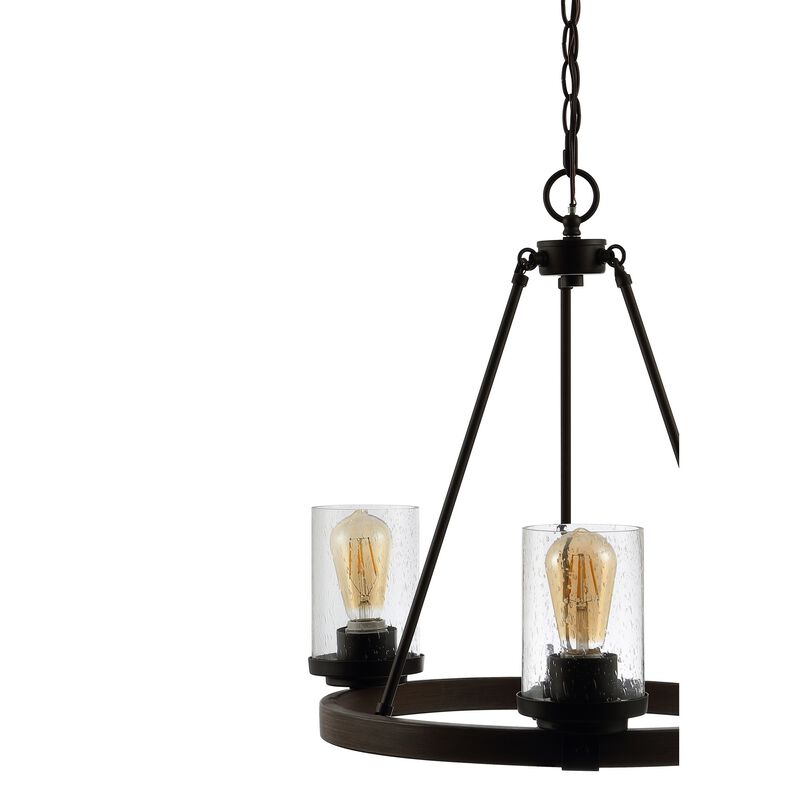 Coronet 3-Light Iron/Seeded Glass Rustic Farmhouse LED Chandelier
