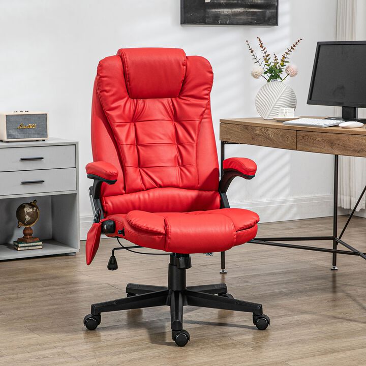 Heated Massage Office Chair, Heated Reclining Desk Chair with 6 Vibration Points, Armrest and Remote, Red