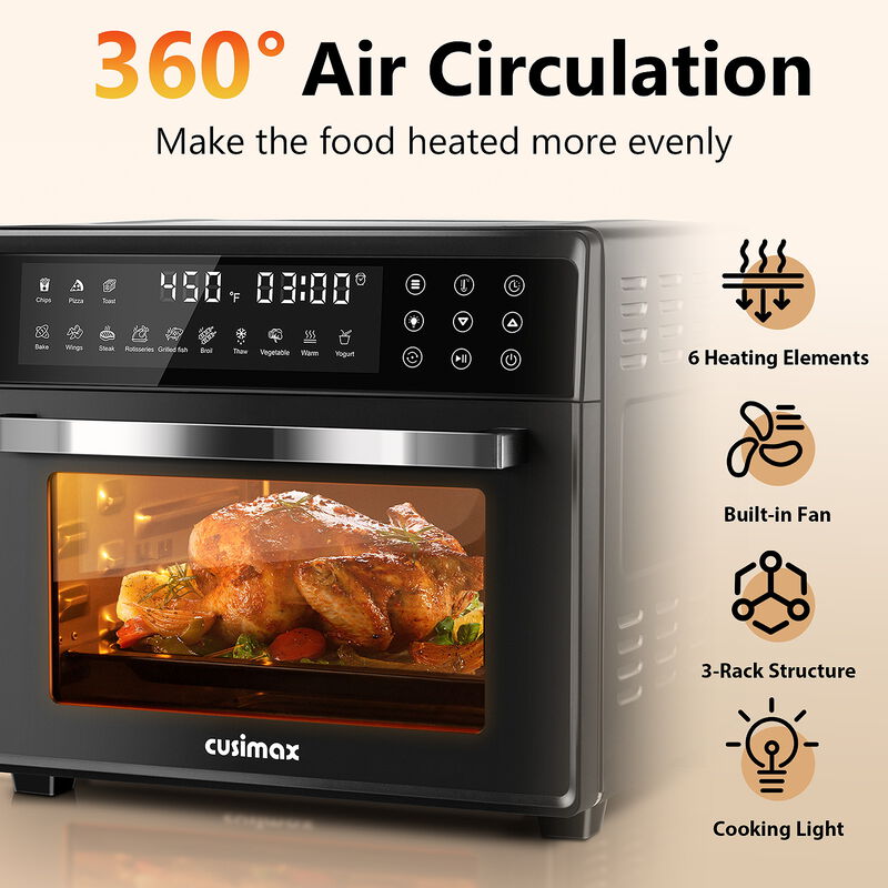Cusimax 24QT Air Fryer Oven Combo, 13-in-1 Convection Toaster Oven with Rotisserie & Dehydrator, Large Countertop Oven with Touch Screen image number 3