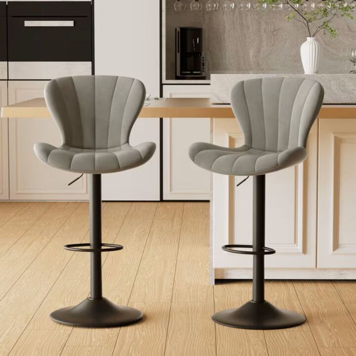 Modern Fabric Swivel Bar Stools Set of 2, Steady Adjustable Counter Height Stools with Back and Footrest, 360&deg; Kitchen Island Chairs for Kitchen Counter, Home Bar