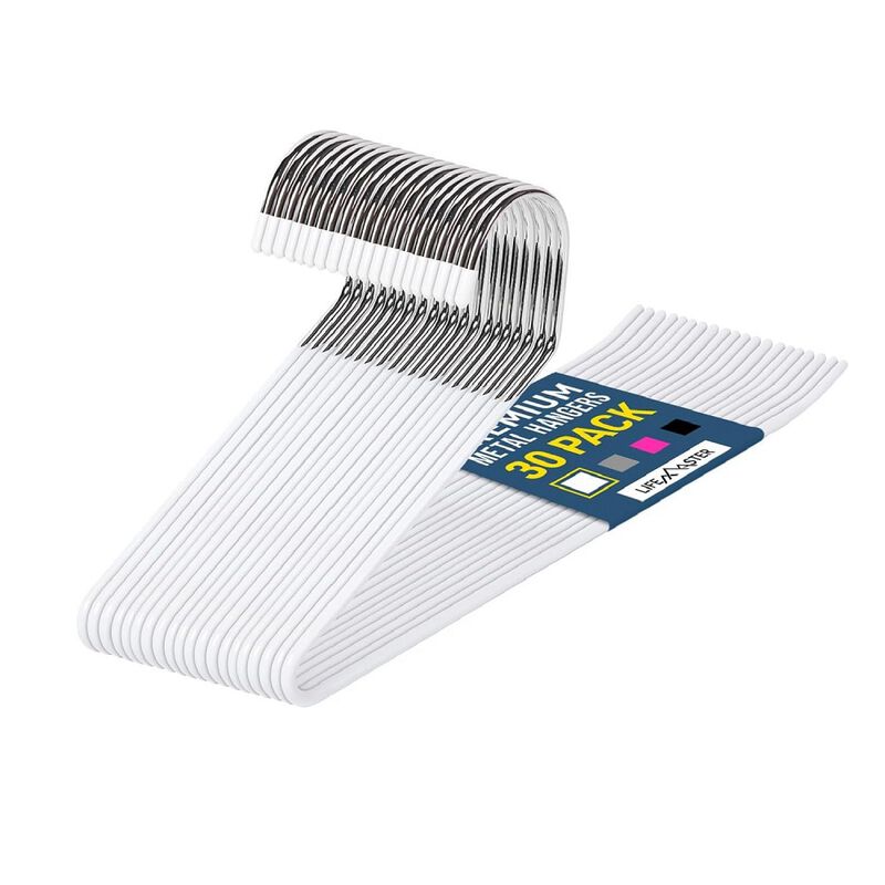 Metal Pants Hanger Set - 30 Pieces Elegant Non-Slip Closet Space Saving Hanger Set for Pants, Trouser, Blankets, and Jeans with Open Ended Sleek Design - White