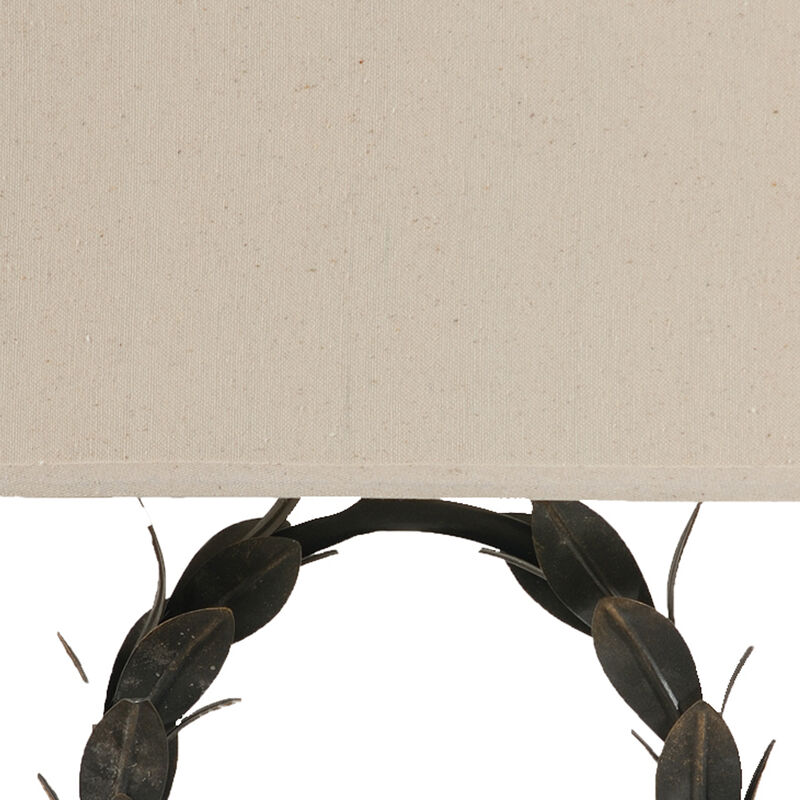 26 Inch Artisanal Table Lamp, Laurel Wreath Iron Frame, Off White, Black - Benzara