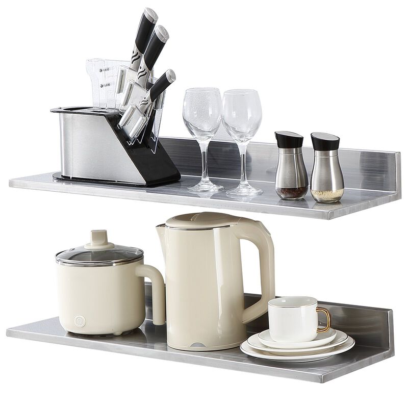 Stainless Steel Floating Shelves for Kitchen, Bar, or Restaurant, Set of 2
