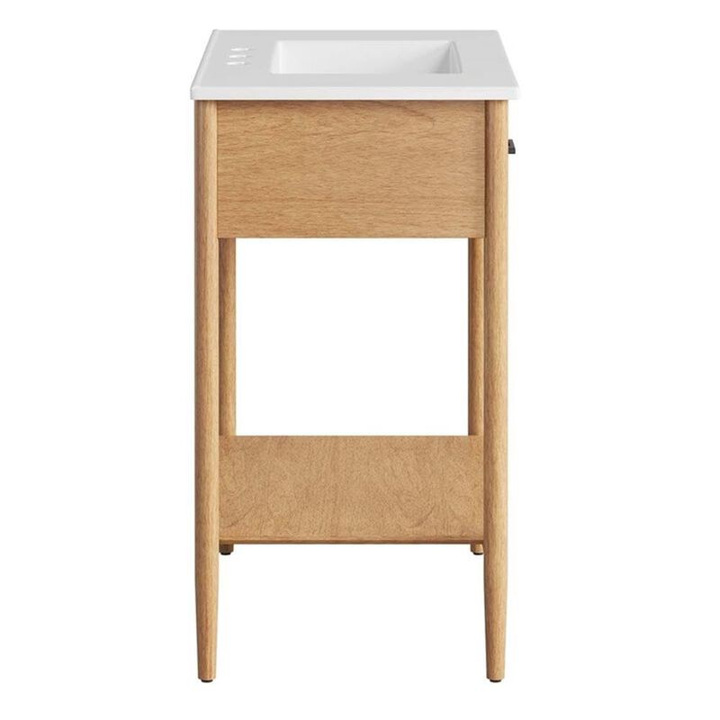 Modway Zaire 30&rdquo; Mid-Century Bathroom Vanity Washstand in Natural White with Ceramic Sink Basin, 30 Inches image number 3