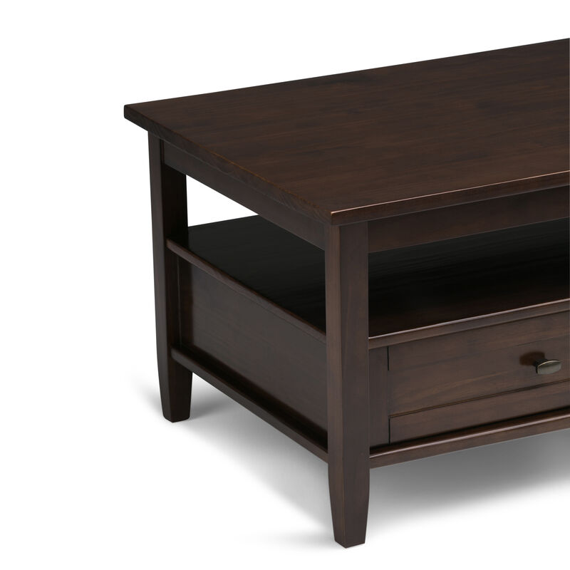 Warm Shaker SOLID WOOD 48 inch Wide Rectangle Transitional Coffee Table in Tobacco Brown