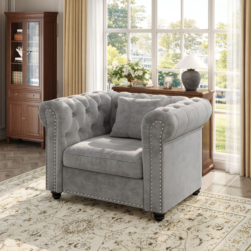 Chesterfield Tufted Sectional Sofa Nailhead Trim Chenille Deep Seat Sofa Couch, Sectional Sofa Deep Seat for Living Room Apartment, Chenille Sectional Sofa Couch Classic Design with Rolled Arms for Office image number 1
