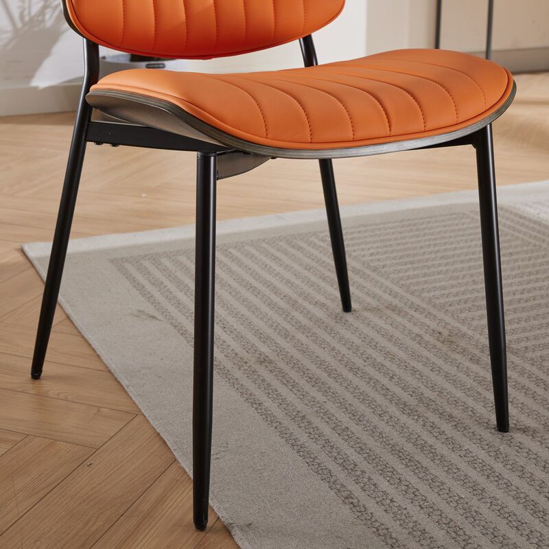 Clihome Dining Chairs Set of 2 Mid Century Modern Retro Faux Leather Chair with Walnut Bentwood Back Upholstered Seat Metal Legs Adjustable Foot for Kitchen Dining Room Chairs