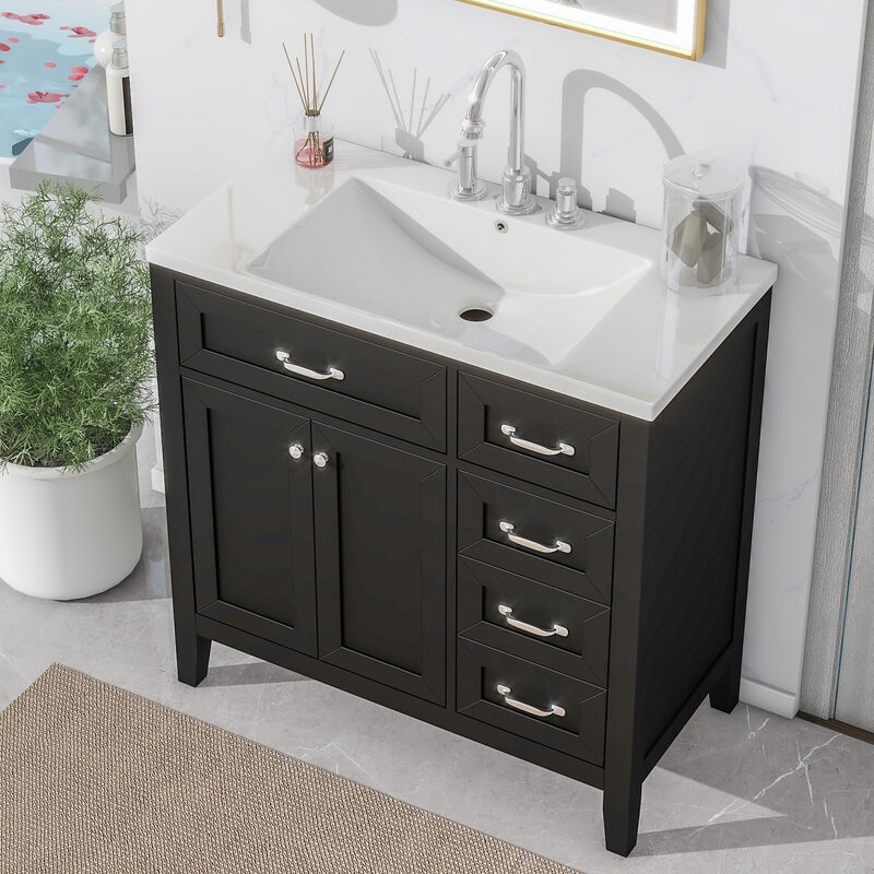 Merax  Stylish White Freestanding Bathroom Vanity with Ceramic Sink
