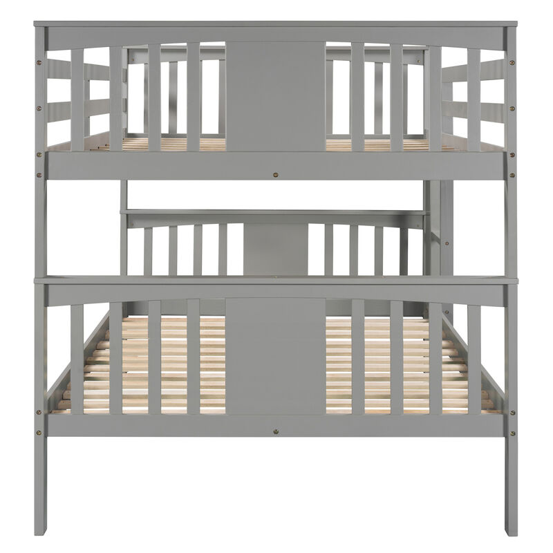 Full over Full Bunk Bed with Ladder for Bedroom, Guest Room Furniture-Gray