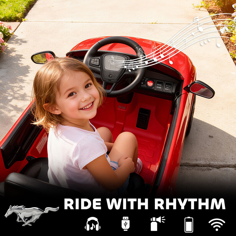 BreeBe 12V Kids Ride On Car, Licensed Ford Mustang Mach-E Electric Car with Remote Control, LED Light, Music image number 6