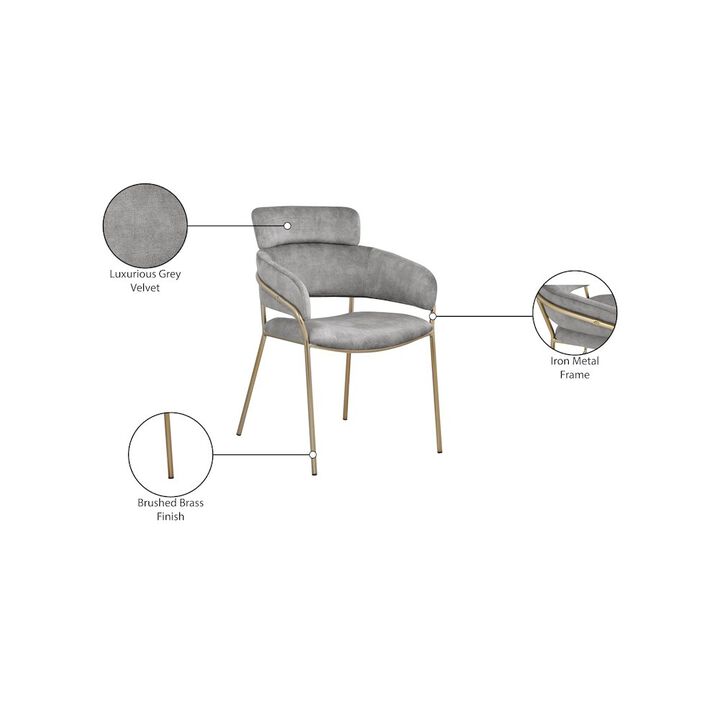 Meridian Furniture Yara Grey Velvet Dining Chair, Set of 2