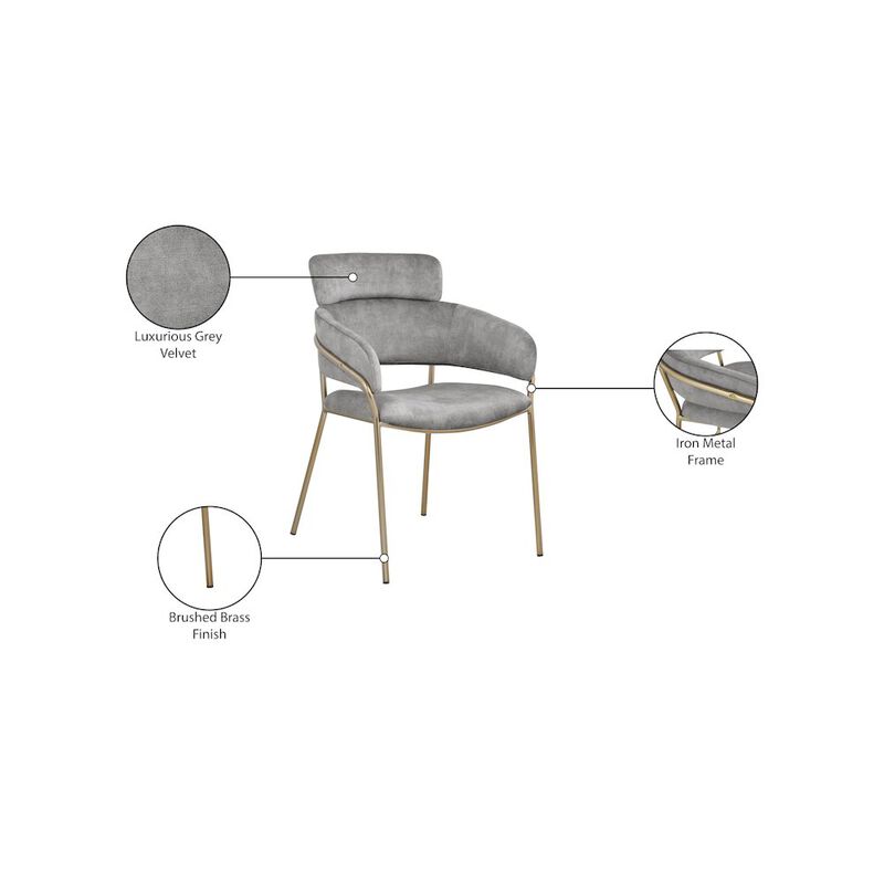 Meridian Furniture Yara Grey Velvet Dining Chair, Set of 2