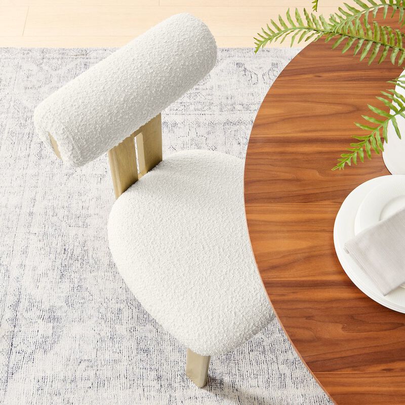 Modway Torian Upholstered Boucle Dining Chairs Set of 2 in Walnut Black - 3-Legged Farmhouse Kitchen Chairs - Mid-Century Modern Armless Accent Chairs - Comfortable Side Chairs with Wood Legs image number 9