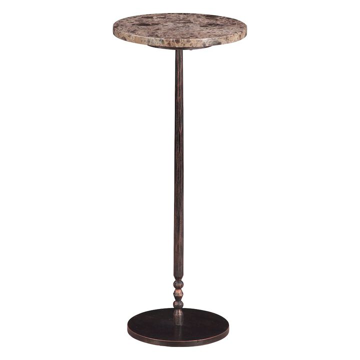 World Interiors Rochester 10" Side Table in Dark Emperador Marble with Casted Base