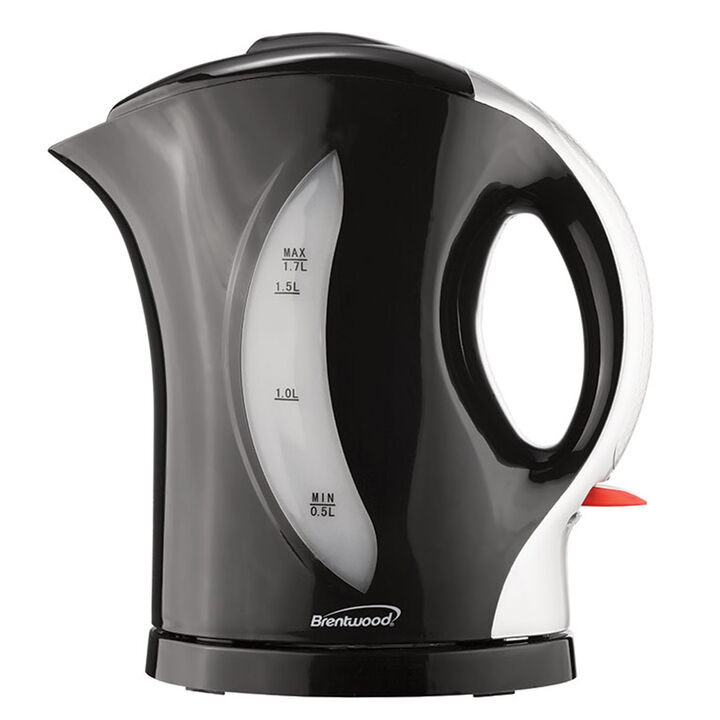 Brentwood 1.7 Liter Cordless Plastic Tea Kettle in Black with Silver Handle