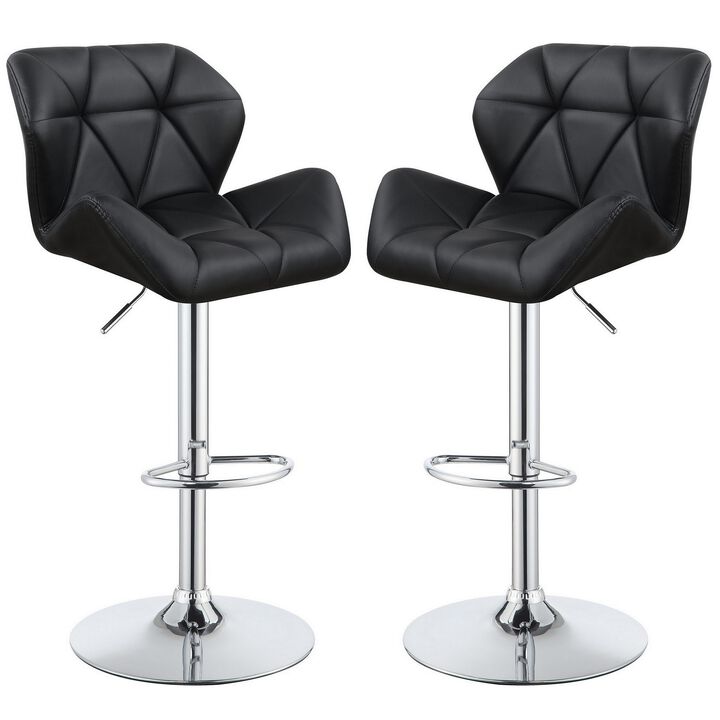 Adjustable Diamond Bar Stool with Chrome Base, Black ,Set of 2