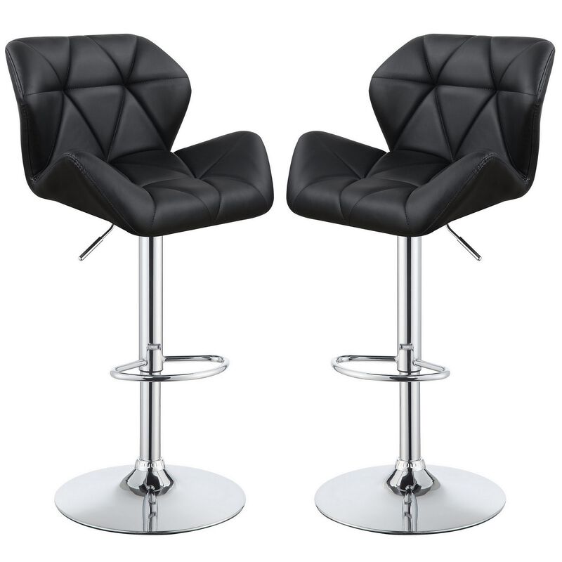 Adjustable Diamond Bar Stool with Chrome Base, Black ,Set of 2