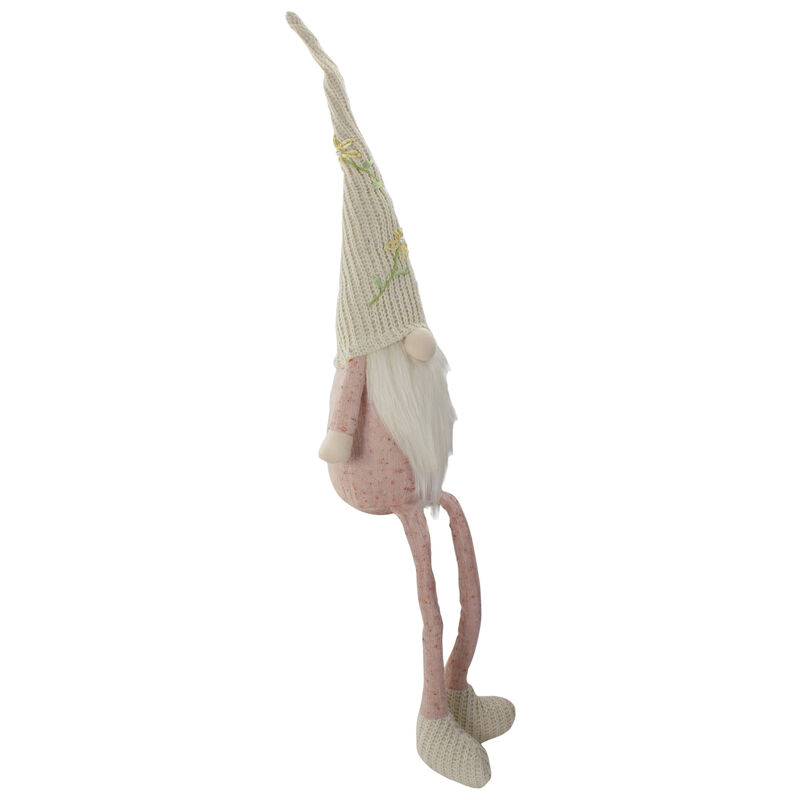 29" Pink and Cream Sitting Spring Gnome Figure with a Knitted Hat