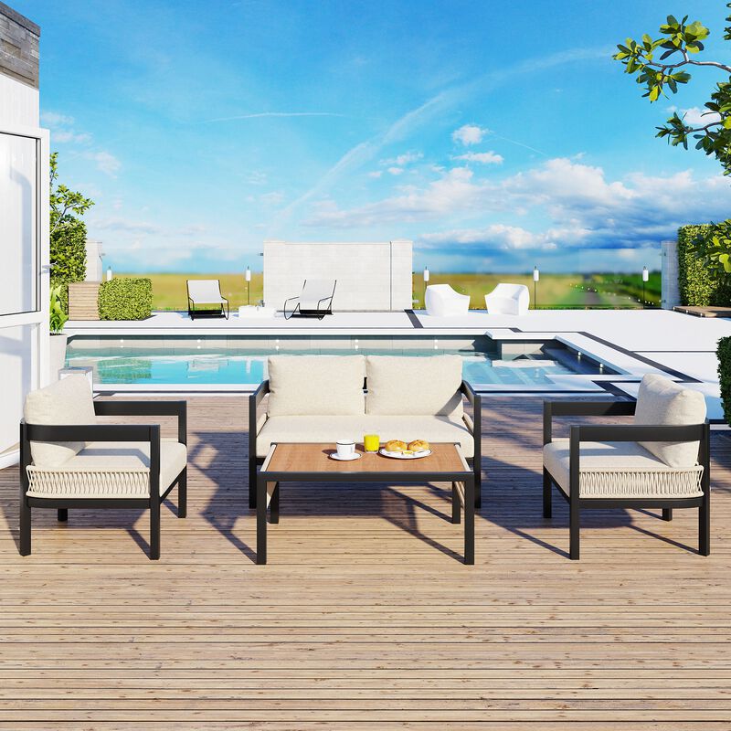 Mondawe 5-Piece Multi-person Outdoor Iron Sofa Set,Weatherproof Furniture Set For Patio Garden