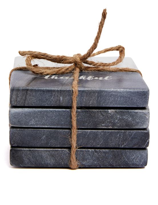 Lexi Home 4 in. Grey Thankful Marble 4-Pack Coaster Set