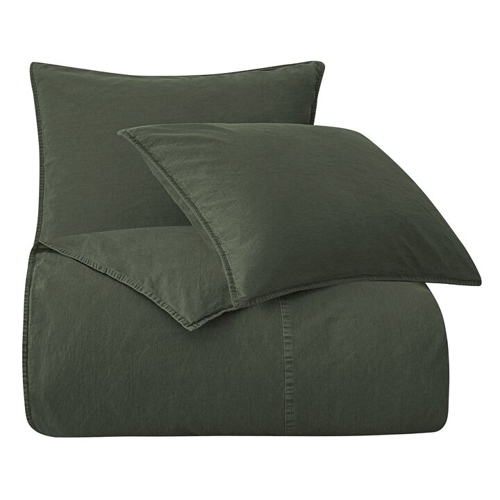 Stonewashed Green Cotton Canvas Full/Queen Duvet Cover Set