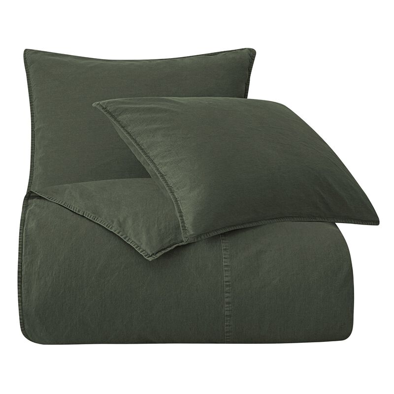 Stonewashed Green Cotton Canvas Full/Queen Duvet Cover Set image number 0