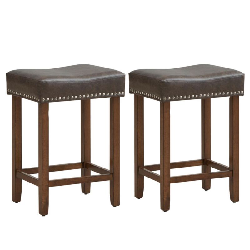 Hivvago 24 Inch Upholstered PU Leather Bar Stools Set of 2