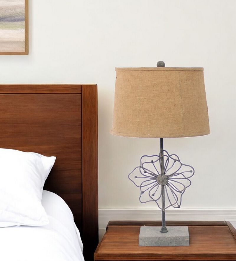Hivvago 28" Distressed Gray Metal Novelty Bedside Lamp With Khaki Drum Shade