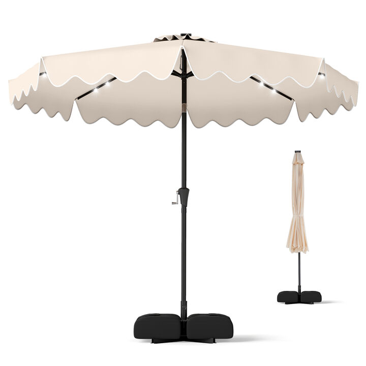 10 FT Outdoor Patio Umbrella with Solar LED Lights and Weighted Base