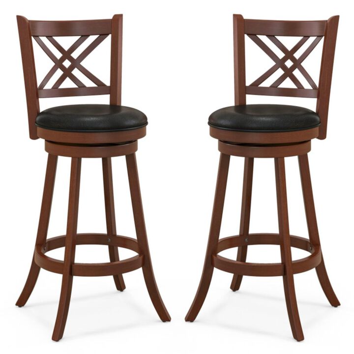 Hivvago 360Â° Swivel Upholstered Barstools Set of 2 with Back and Footrest