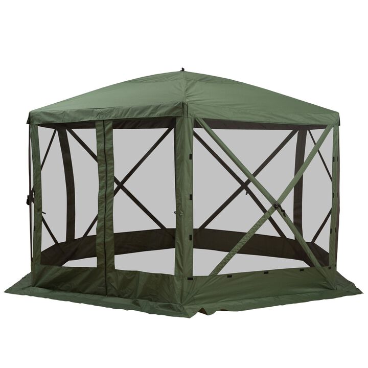 6-Sided Hexagon Pop Up Party Tent Gazebo with Mesh Netting Walls & Shaded Interior, 12' x 12', Green