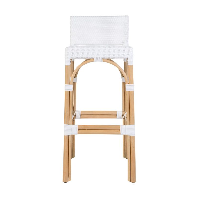 Butler Specialty Serienna 30 in. Seat Height Rectangular Rattan Low Back Bar Stool White and Gray image number 4