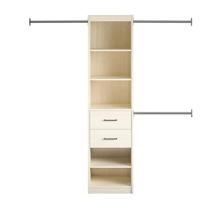 Kelly 5 Shelf / 2 Drawer Closet Organizer with 3 Adjustable Hanging Rods