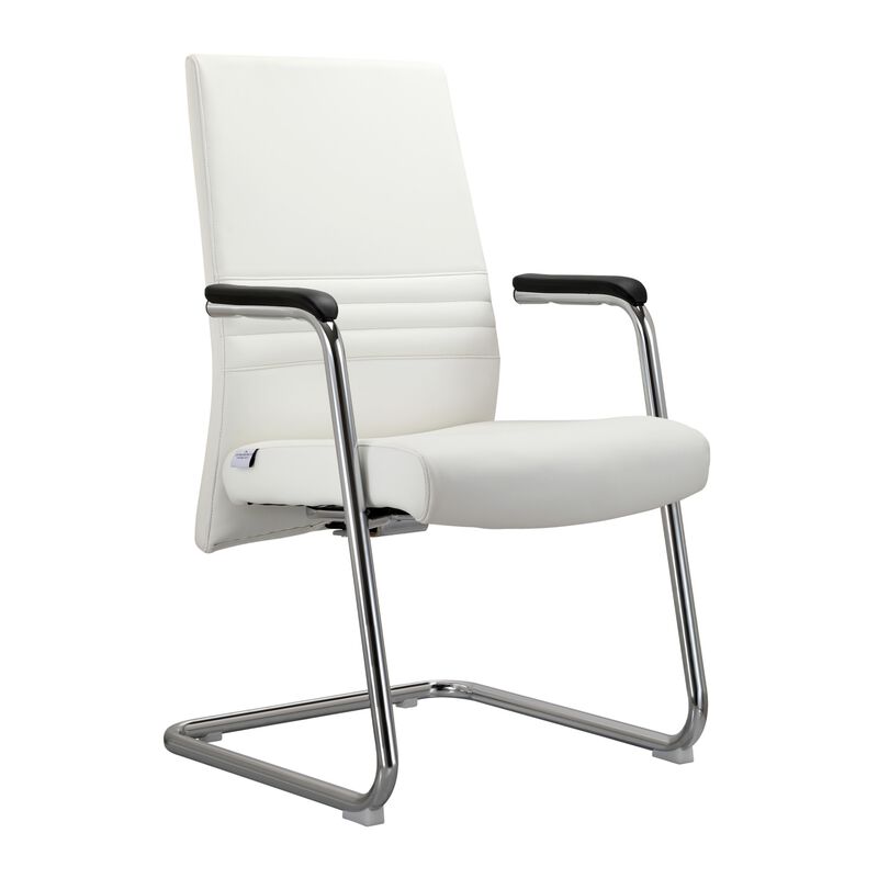 LeisureMod Aleen Mid-Century Modern Office Chair with Upholstered Seat and Metal Armrest