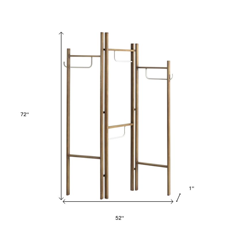 HomeRoots 72" Brown Iron Folding Three Panel Screen Room Divider image number 2