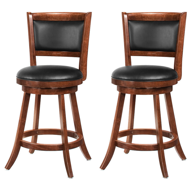 Counter Height Stool with Upholstered Seat, Brown, Set of 2