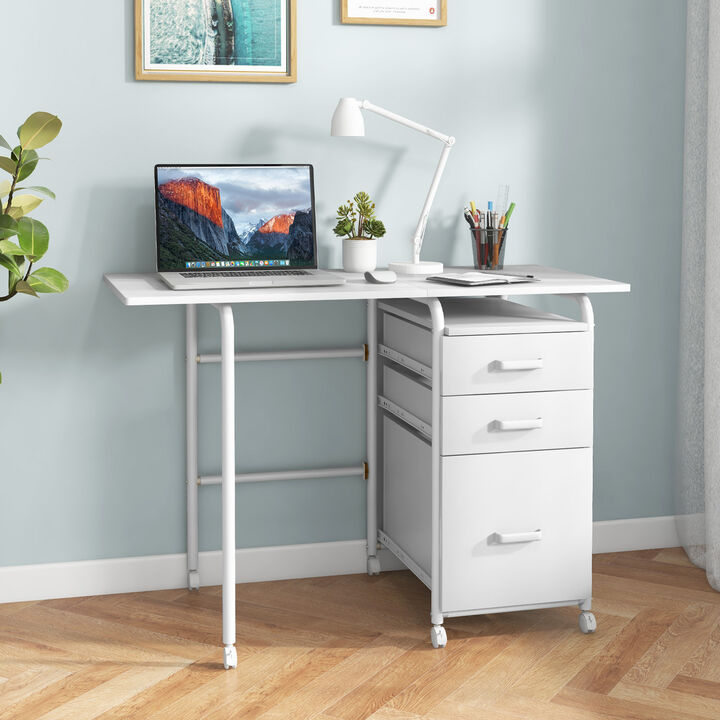 Folding Computer Laptop Desk Wheeled Home Office Furniture
